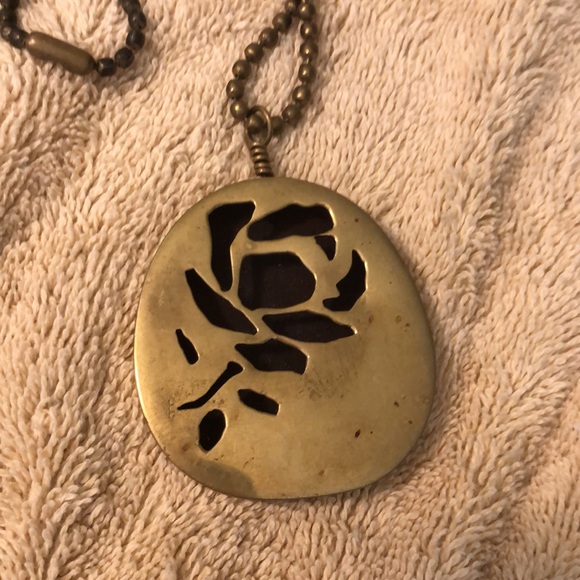 Vintage Brass Rose Cutout Pendant on 13.5” Brass Beaded Chain - Picture 3 of 4